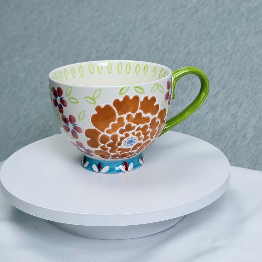 Dutch Wax by Coastline Imports Handpainted Floral Ceramic Coffee Mug Tea Cup
